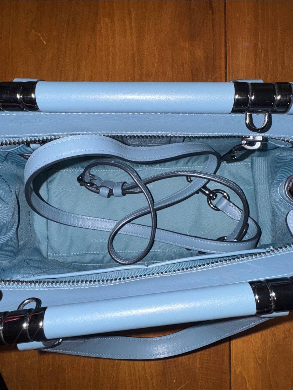 Coach Light Blue Leather Top-Handle Satchel - Picture 2 of 3